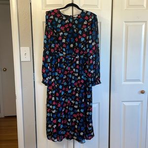 J Crew Floral Midi Dress Size 12 Sheer Long Sleeve with Ruffle